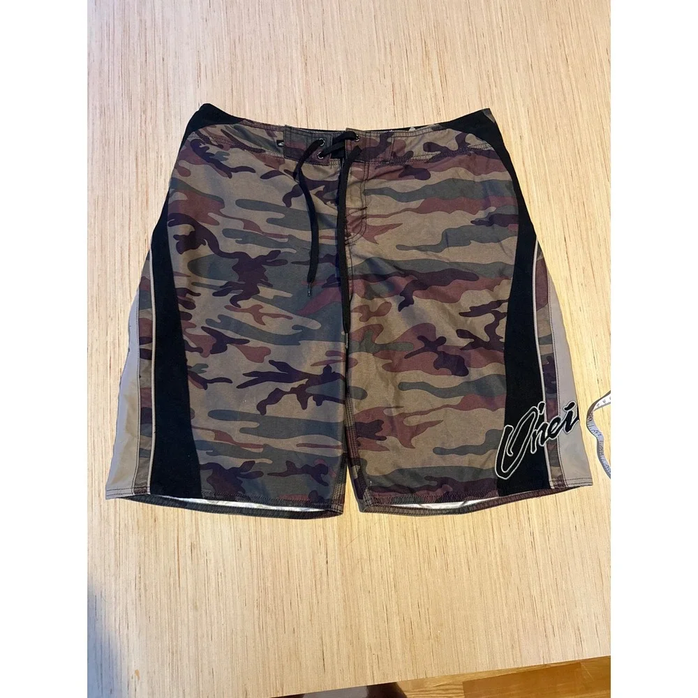 ONeill Mens Camo Board Shorts Size 34 Camouflage Swim Trunks Surfing Beachwear